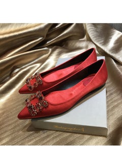 Generic 2024 New Rhinestone Satin Flats Yellow big red 