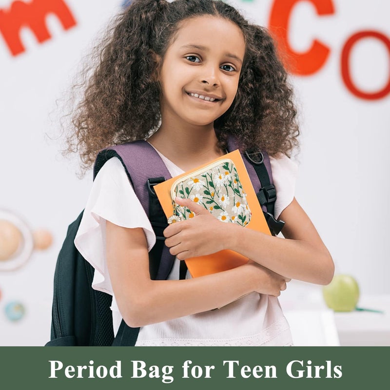 May Create ® Small Pouches, 2Pcs Daisy Sanitary Napkin Storage Bag, Embroidery Makeup Pouch, Cotton Soft Small Items Lipstick Pouch for Women Teen Girls - Image 5