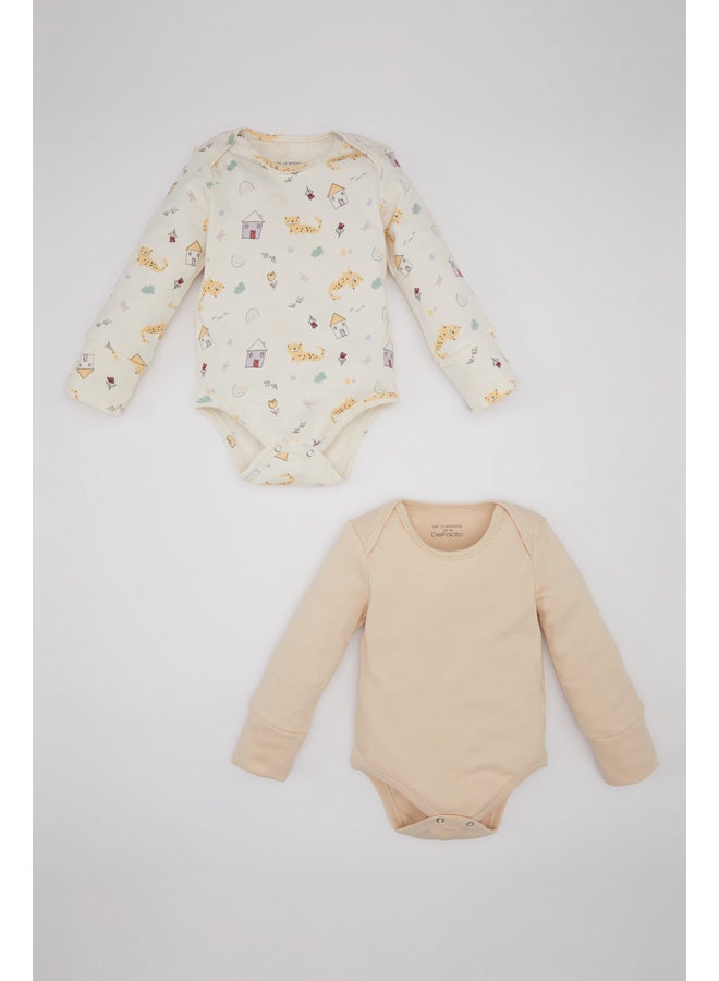 DeFacto Babygirl New Born Regular Fit Envelope Neck Knitted Long Sleeve Snap Body - 2 Pack  - Image 5
