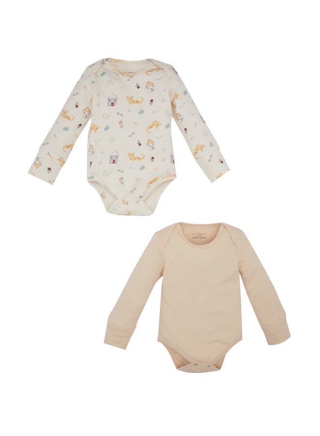 DeFacto Babygirl New Born Regular Fit Envelope Neck Knitted Long Sleeve Snap Body - 2 Pack  - Image 3