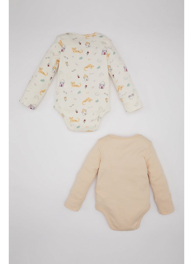 DeFacto Babygirl New Born Regular Fit Envelope Neck Knitted Long Sleeve Snap Body - 2 Pack  - Image 2