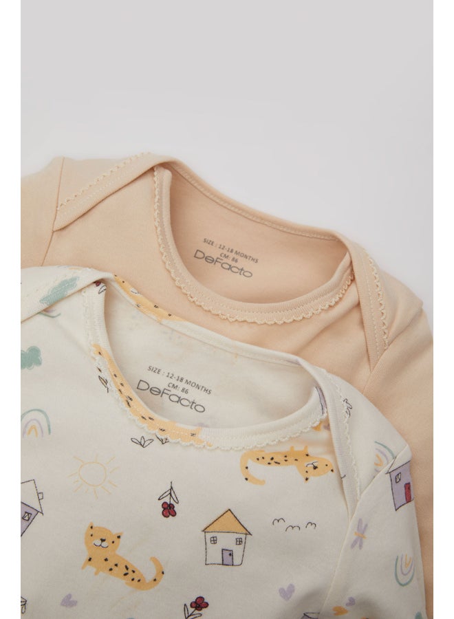 DeFacto Babygirl New Born Regular Fit Envelope Neck Knitted Long Sleeve Snap Body - 2 Pack  - Image 4