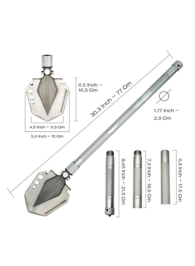 Alissa Folding Shovel Military Shovel Portable Multi-Function Collapsible Tactical Entrenching Tool for Camping Backpacking Hiking Sliver with Bag - Image 2