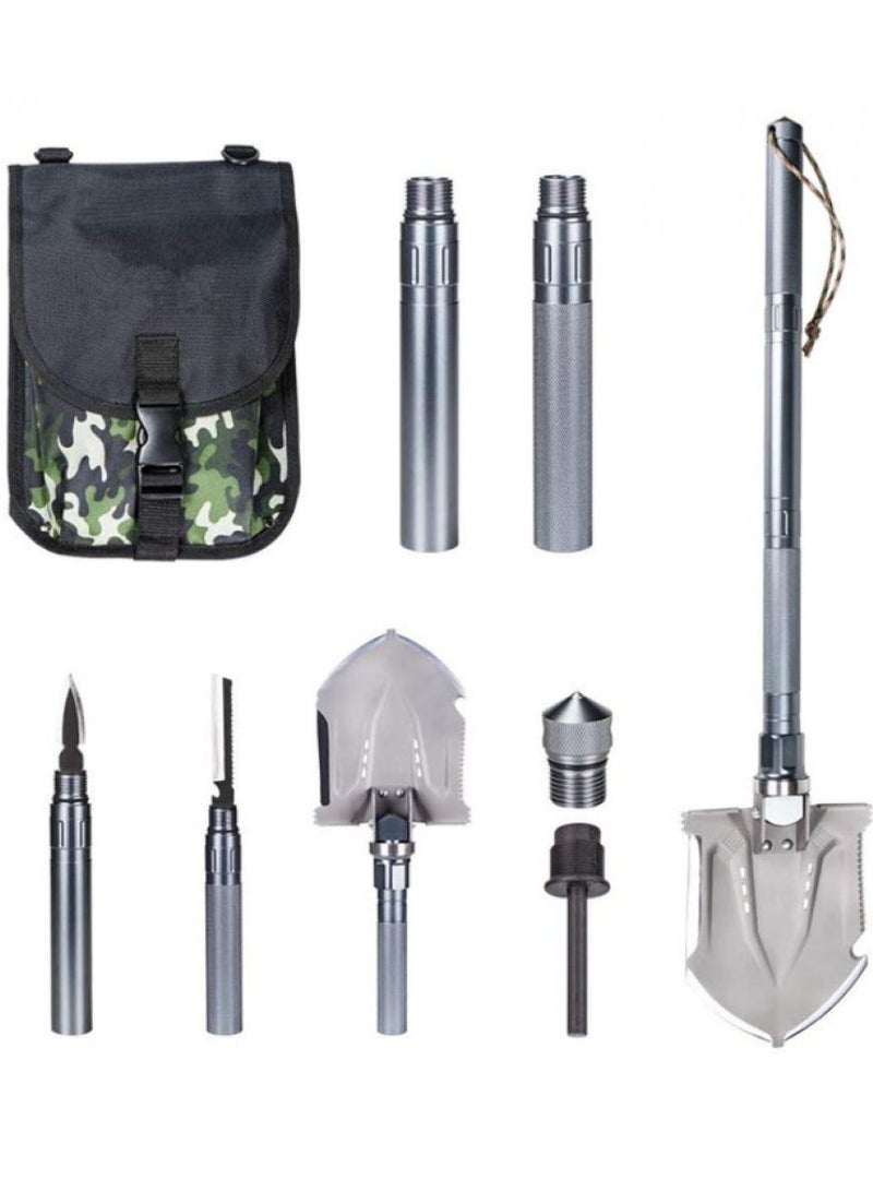Alissa Folding Shovel Military Shovel Portable Multi-Function Collapsible Tactical Entrenching Tool for Camping Backpacking Hiking Sliver with Bag - Image 1