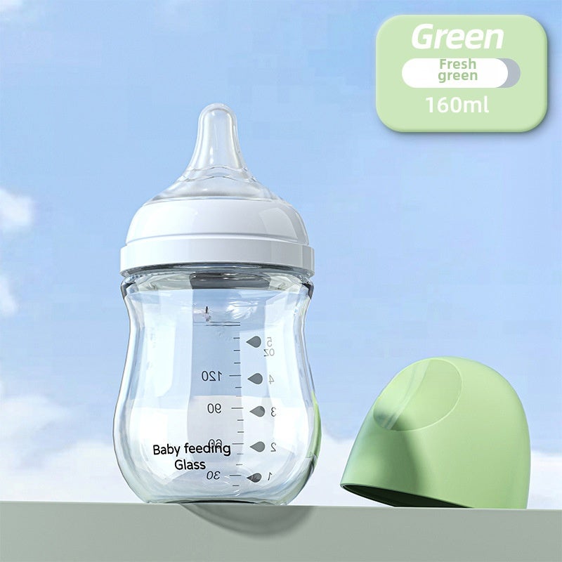 Noon Glass Bottle Newborn Baby Wide Diameter Anti-Flatulence Anti-Choking Newborn Baby Bottle Manufacturer Ready Stock(N-0015-160m light green) - Image 1