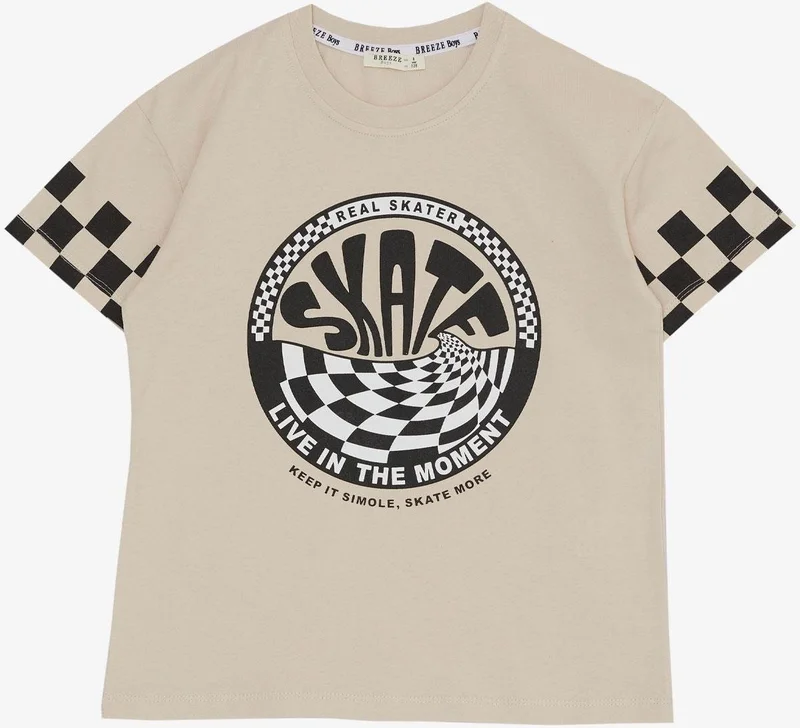 Breeze Breeze Boy's Shorts Set Skate Themed Text Printed 8-14 Years, Beige