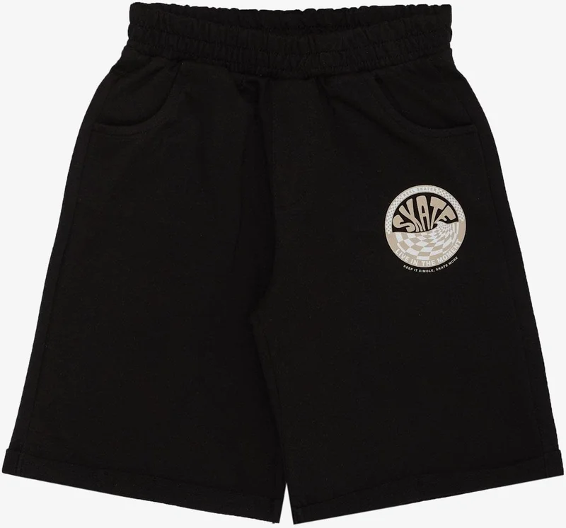 Breeze Breeze Boy's Shorts Set Skate Themed Text Printed 8-14 Years, Beige