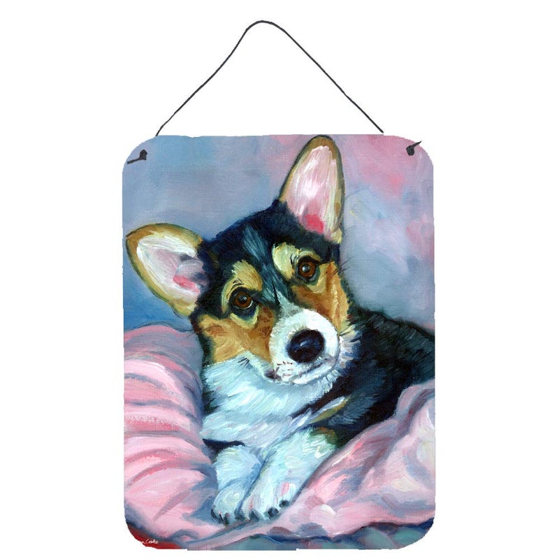 Caroline's Treasures 7301DS1216 Corgi Puppy with Pink Blanket Wall or Door Hanging Prints Aluminum Metal Sign Kitchen Wall Bar Bathroom Plaque Home Decor Front Door Plaque  12x16  Multicolor - Image 1