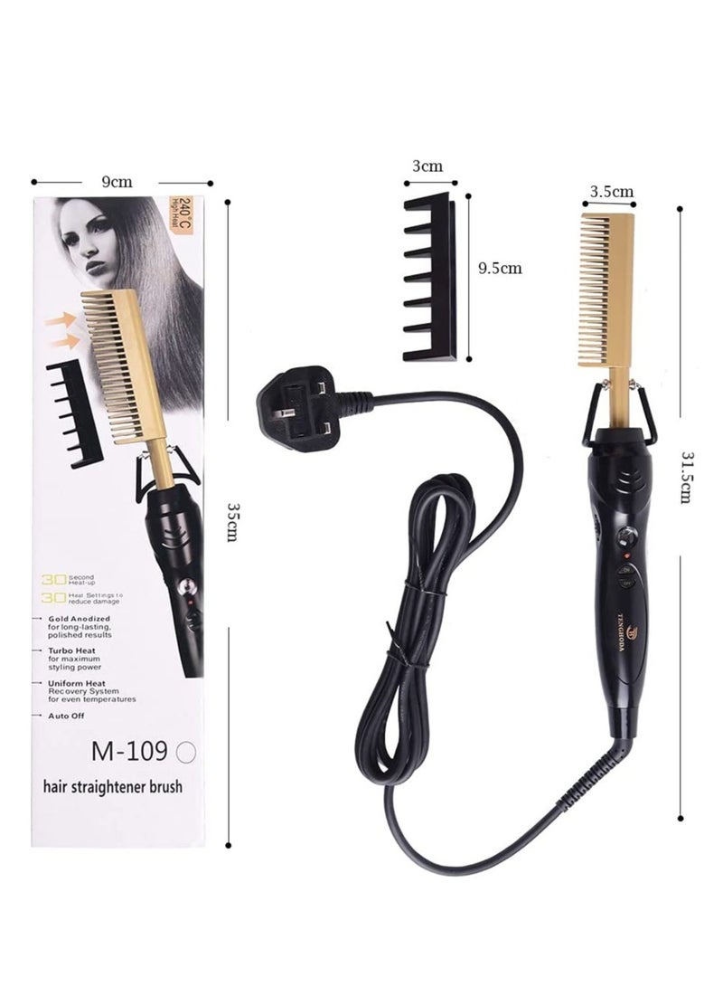 مشط فرد الشعر الاحترافي مع ضغط سيراميك بجهد مزدوج وإيقاف تلقائي، أدوات مصفف الشعر (ذهبي) - Image 4