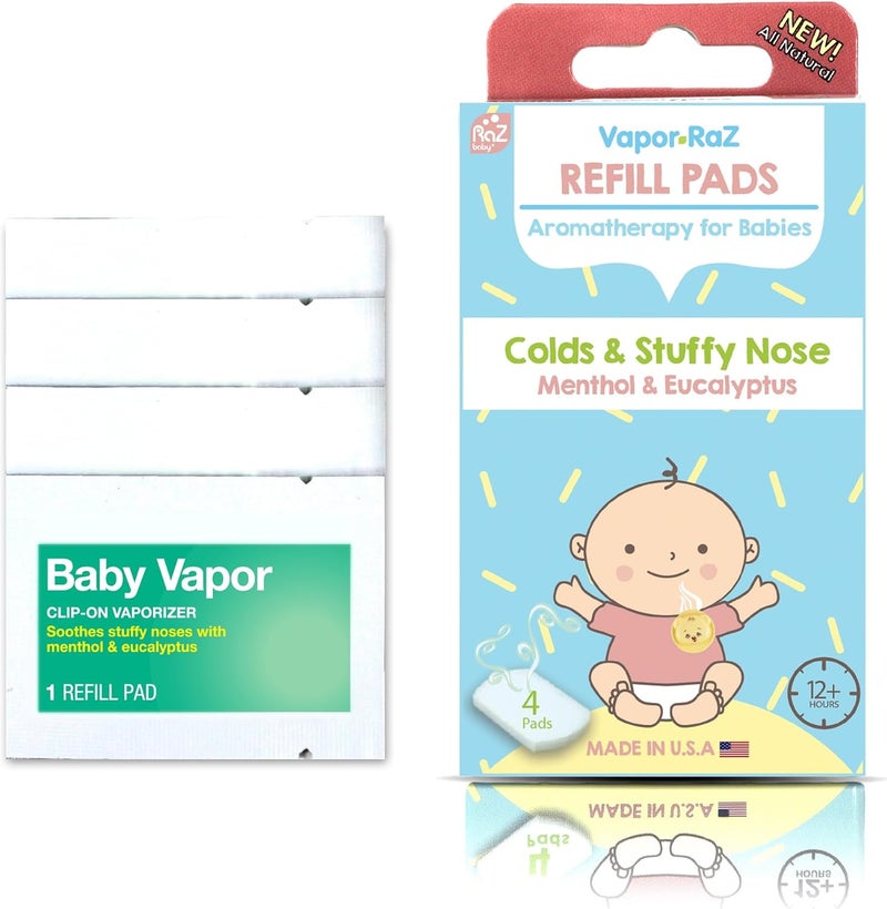 RAZBABY Vapor-RaZ Eucalyptus & Menthol Refill Pads for Soothing Aromatherapy - 4 Pack