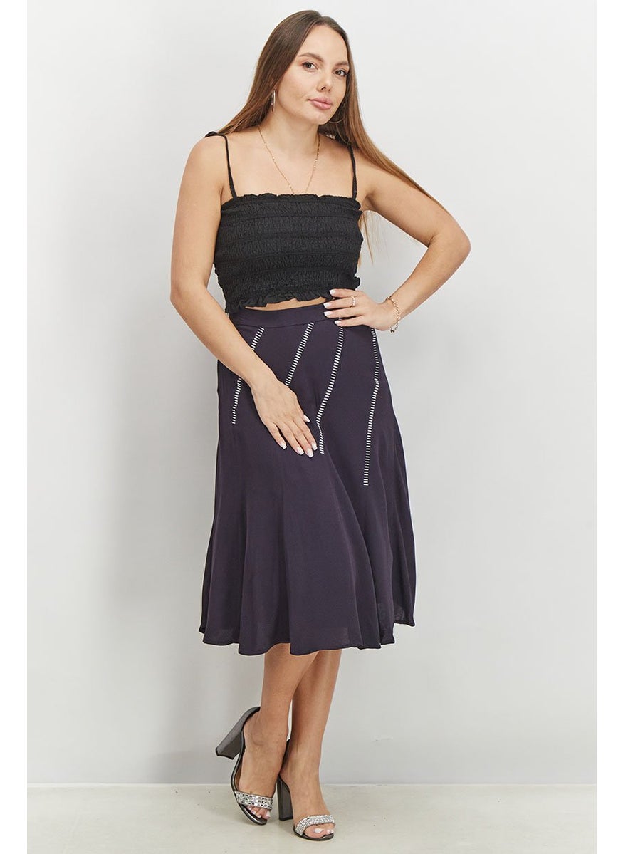 French Connection - Women Modern Kantha Flared Skirt, Navy - Image 1