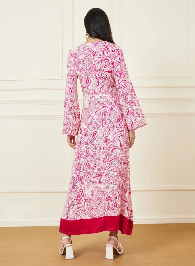 Styli Paisley Print V Neck A-Line Maxi Dress