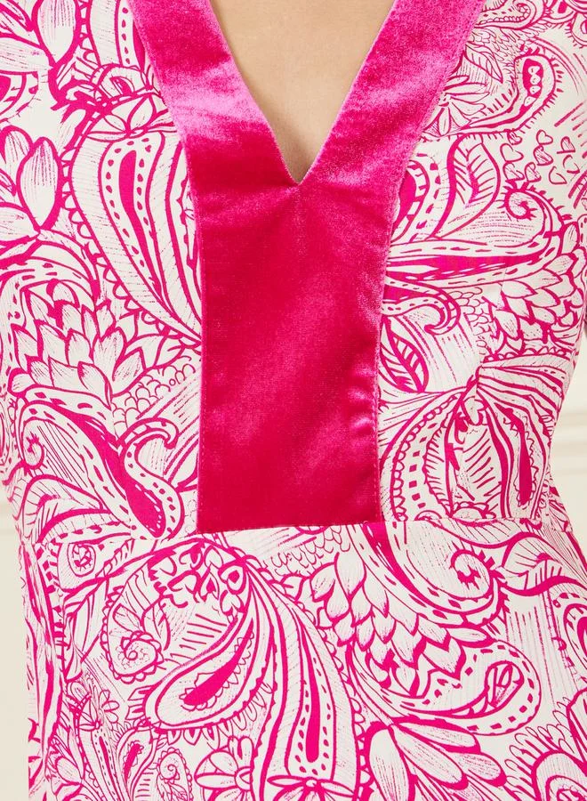 Styli Paisley Print V Neck A-Line Maxi Dress