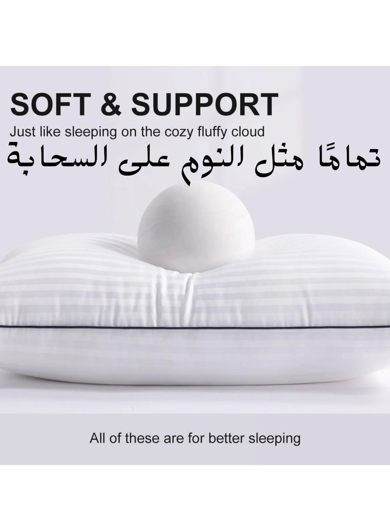 F.A.M.S Hotel Pillow for Sleeping – Medium Firm Support Pillow for Side, Back & Stomach Sleepers, 180 Thread Count Striped Cover, Fast Rebound Shape-Holding Fill, Breathable Design with Black Piping - Image 2