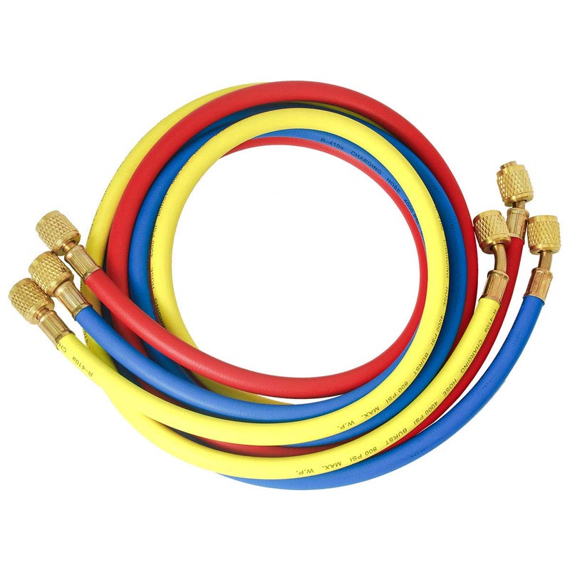 Elitech Refrigerant Charging Hose for R134a R404a R12 R22 Air Conditioning Refrigerant 1/4''Fitting, 59'', Set of 3 - Image 5