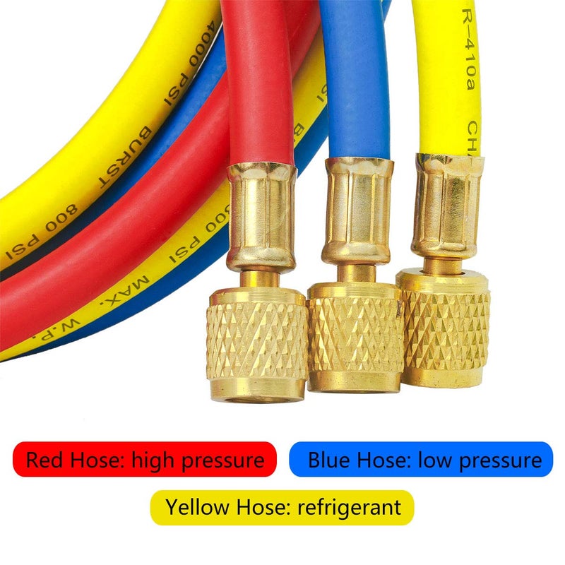 Elitech Refrigerant Charging Hose for R134a R404a R12 R22 Air Conditioning Refrigerant 1/4''Fitting, 59'', Set of 3 - Image 3