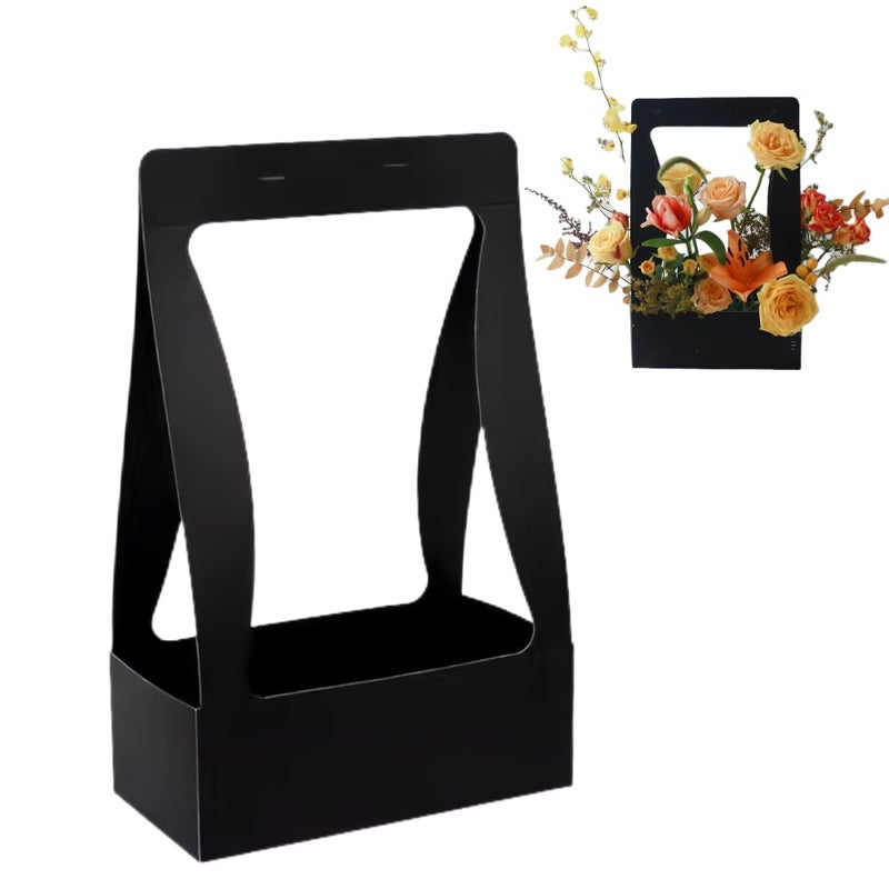 BBJ WRAPS Craft Paper Gift Bags for Flower Bouquet Florist Bouquet Packaging Bag with Handle, 5 Pcs (Black) - Image 1