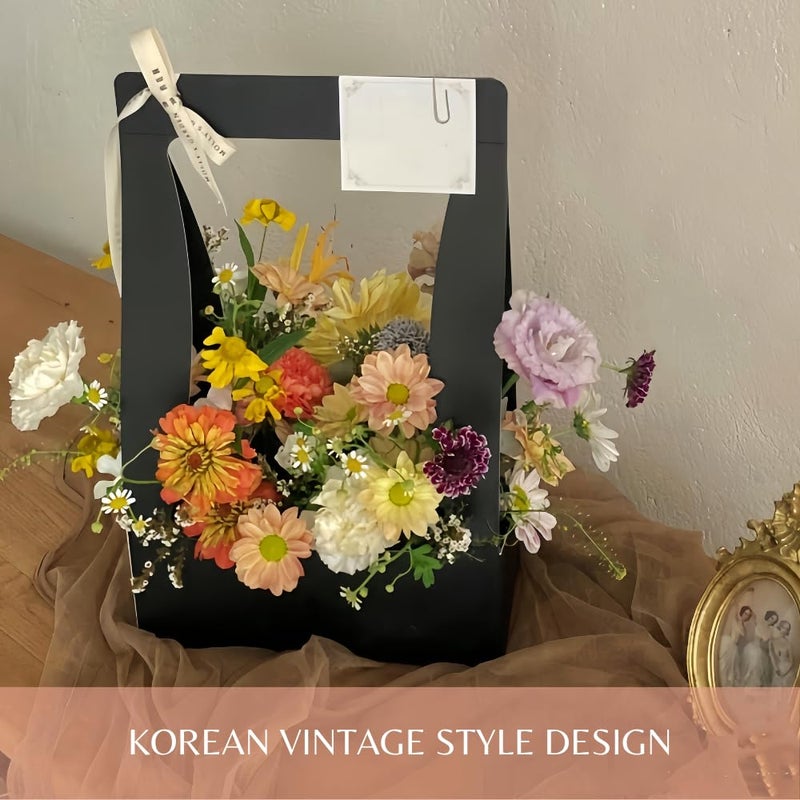 BBJ WRAPS Craft Paper Gift Bags for Flower Bouquet Florist Bouquet Packaging Bag with Handle, 5 Pcs (Black) - Image 3