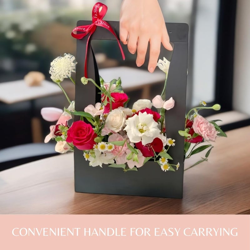BBJ WRAPS Craft Paper Gift Bags for Flower Bouquet Florist Bouquet Packaging Bag with Handle, 5 Pcs (Black) - Image 4