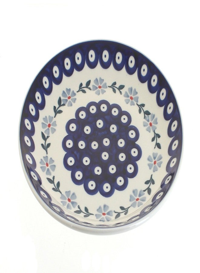 Blue Rose Pottery طبق غداء من الخزف البولندي "بلو روز" - لون أزرق بنفسجي - قطر 8.5 بوصة - مثالي للاستخدام اليومي، أو كطبق عشاء رسمي. - Image 1