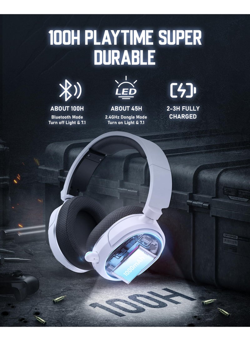 Picun Wireless Gaming Headset, 7.1 Surround Sound, 2.4GHz USB Gaming Headphones with Bluetooth 5.4,ENC Noise Canceling Mic, RGB Light, Wireless Headset for PC PS5 PS4 Mac Switch - Image 4