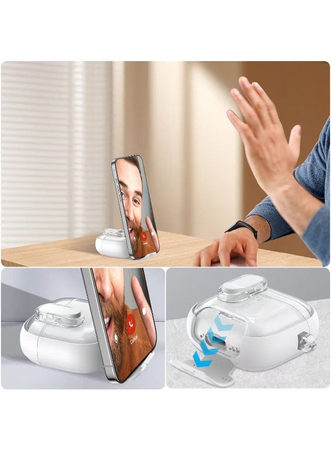 لعلبة AirPods Pro 3، تأتي مع عدة تنظيف ومشبك معدني، تتميز بتصميم غطاء مغناطيسي مع حامل وقفل ضد السقوط. تدعم علبة AirPods Pro 3 الشحن اللاسلكي من خلال الغطاء. اللون أبيض. - Image 5