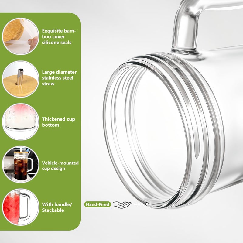 Birity 24oz Glass Cups with Lids and Straws,Glass Tumbler with Handle,2 setâ€“Reusable Glass Ice Coffee Cups with Lid and Straw for Smoothies,Tea,Juice,Boba Cup for Cold & Hot Drinks,Travel Cup - Image 5