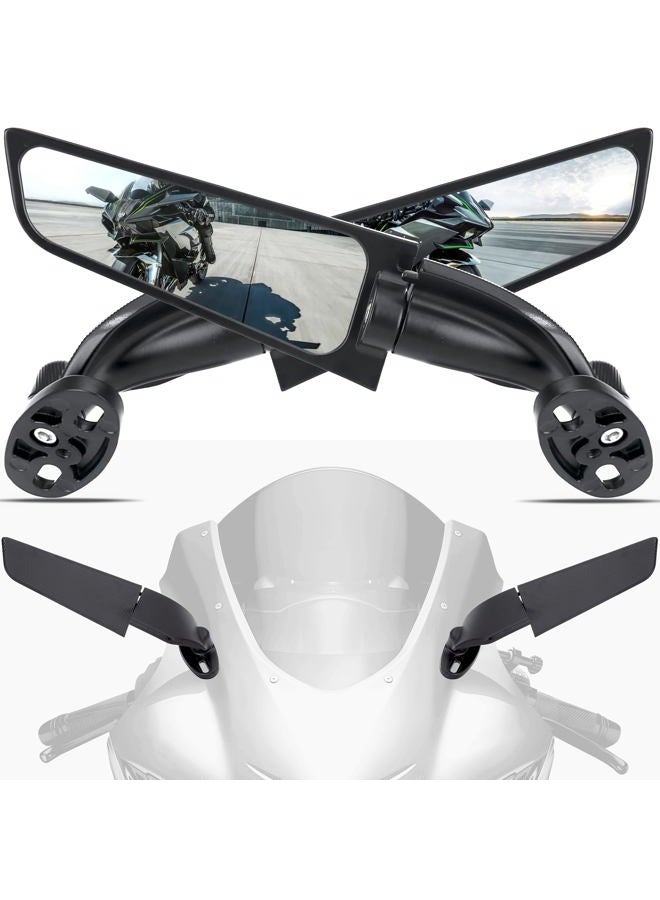 GZDLMoto Angle Wing Rearview Mirror, Racing Motorcycle Adjustable Side Rear View Mirrors, For Honda Kawasaki Suzuki Yamaha Motorcycle (Black, Plus) - Image 1