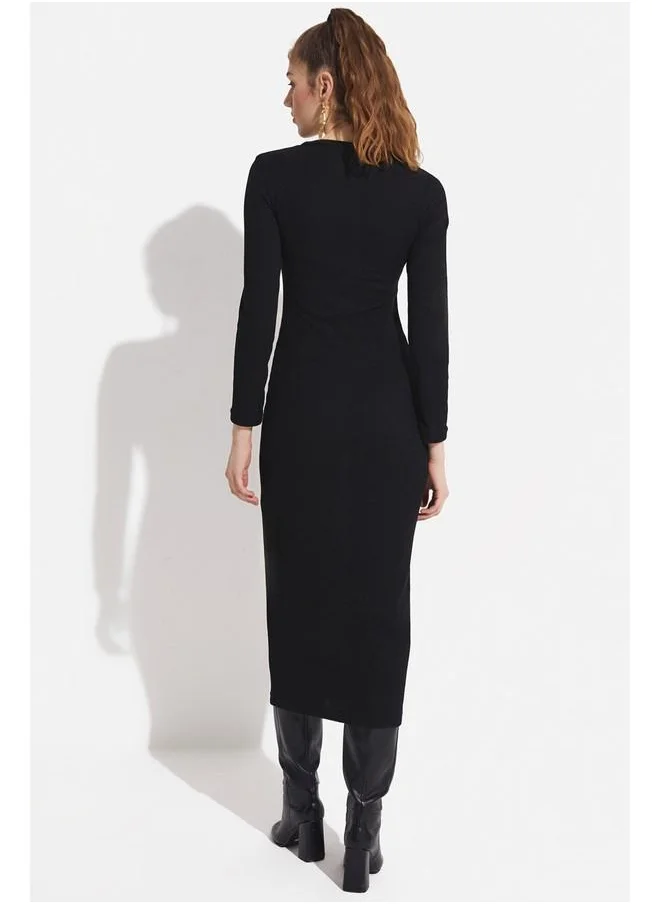جون June Corduroy Knitted Dress Black
