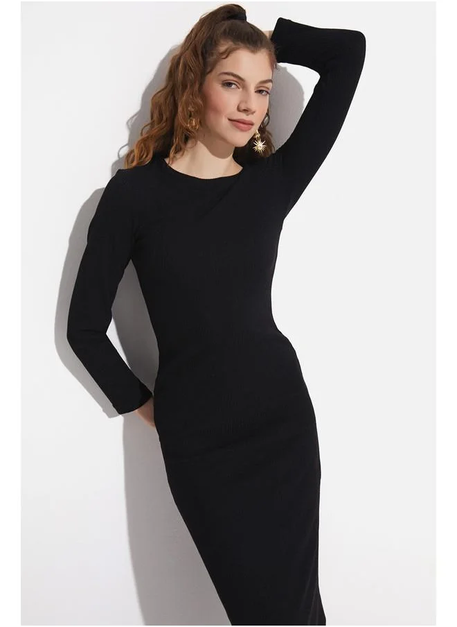 جون June Corduroy Knitted Dress Black