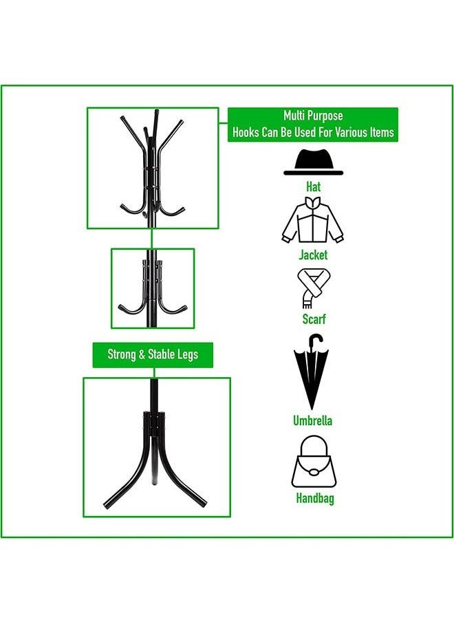 Arabest Standing Metal Coat Rack Hat Hanger 11 Hook for Jacket, Purse, Scarf Rack, Umbrella Tree Stand, Black - Image 5