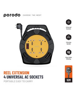 Reel Extension 4 Universal AC Sockets - Black and Yellow