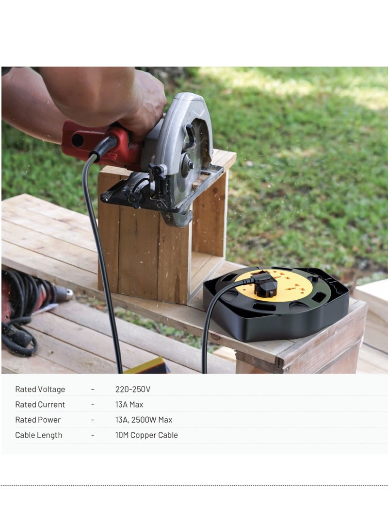 porodo 4AC Extension Cable Reel with UK Plug / 10m Wire/ Carrying Handle / Universal Sockets / 2500W - Black - Image 3