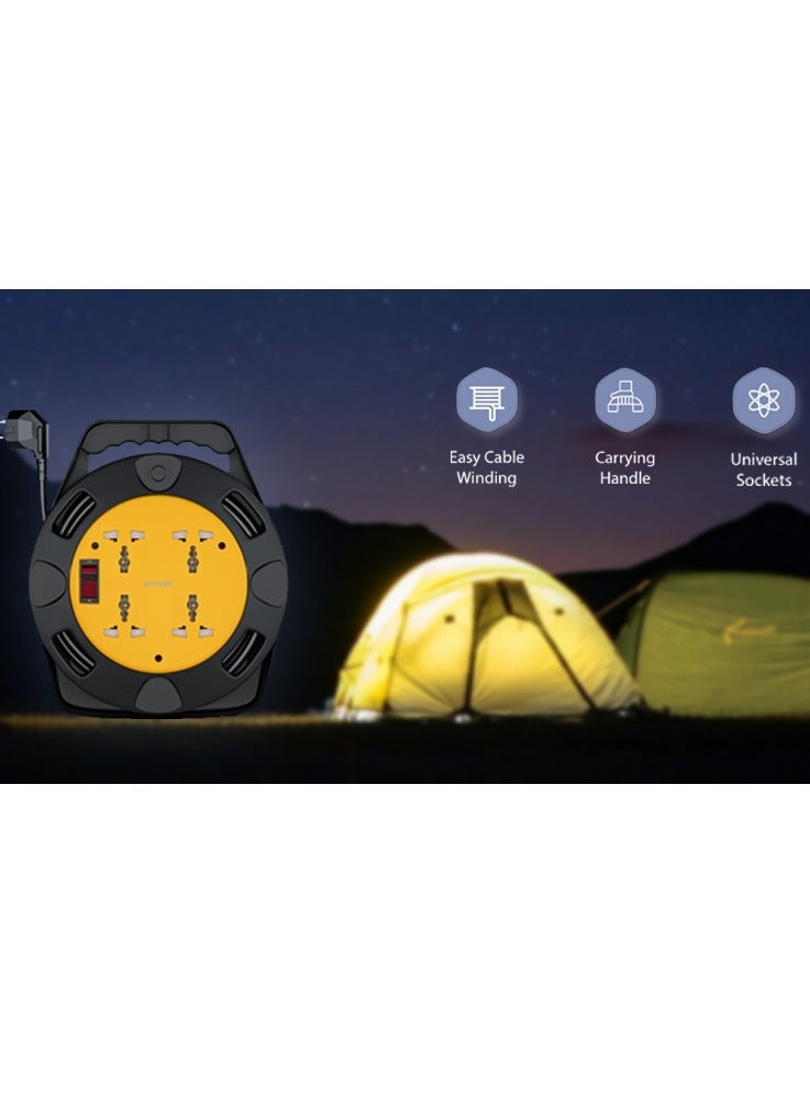 بورودو بكرة كابل تمديد 4AC بمقبس المملكة المتحدة / سلك بطول 10 أمتار / مقبض حمل / مقابس عالمية / 2500 وات - أسود - Image 3