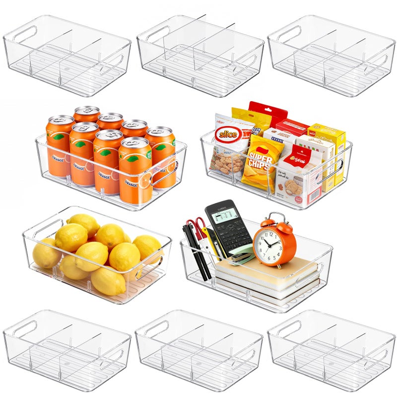 Mpotmiy 10 Pack Pantry Organizers and Storage,Clear Plastic Containers with 2 Dividers for Kitchen,Fridge Organization and Storage,Acrylic Bins for Pounches,Spice Packet,Snack organzier - Image 1
