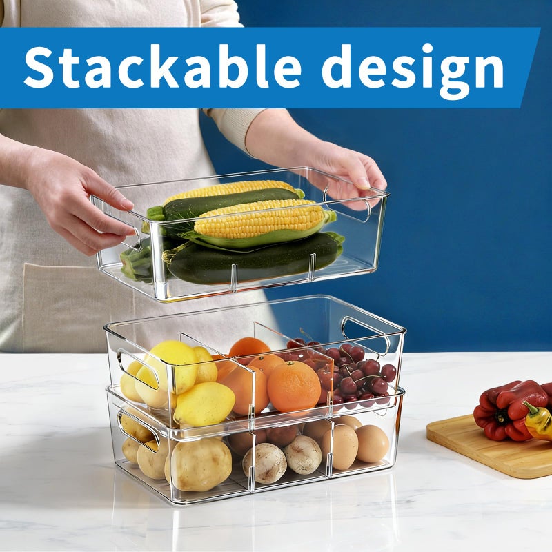 Mpotmiy 10 Pack Pantry Organizers and Storage,Clear Plastic Containers with 2 Dividers for Kitchen,Fridge Organization and Storage,Acrylic Bins for Pounches,Spice Packet,Snack organzier - Image 5