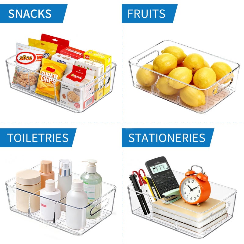 Mpotmiy 10 Pack Pantry Organizers and Storage,Clear Plastic Containers with 2 Dividers for Kitchen,Fridge Organization and Storage,Acrylic Bins for Pounches,Spice Packet,Snack organzier - Image 4
