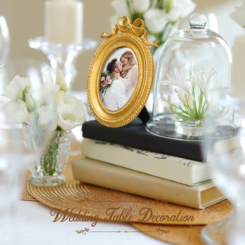 Vicenpal 6 Pcs Gold Tiny Picture Frame 2.5 x 3.5 Inch Small Vintage Oval Picture Frames Stylish Vintage Baroque Ornate Antique Resin Oval Table Display for Home Wedding (Classic Style) - Image 4