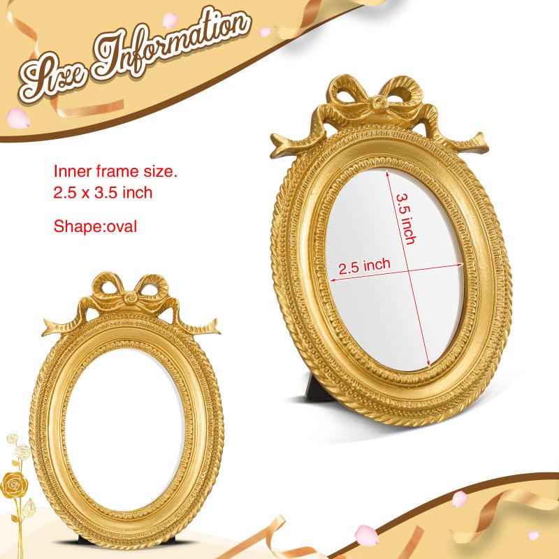 Vicenpal 6 Pcs Gold Tiny Picture Frame 2.5 x 3.5 Inch Small Vintage Oval Picture Frames Stylish Vintage Baroque Ornate Antique Resin Oval Table Display for Home Wedding (Classic Style) - Image 3
