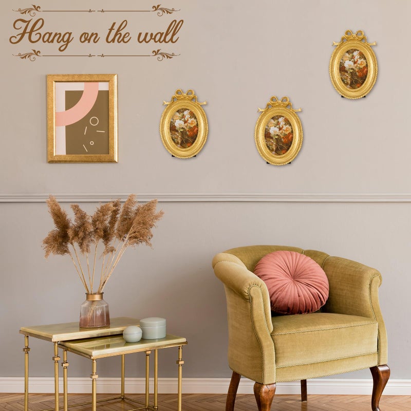Vicenpal 6 Pcs Gold Tiny Picture Frame 2.5 x 3.5 Inch Small Vintage Oval Picture Frames Stylish Vintage Baroque Ornate Antique Resin Oval Table Display for Home Wedding (Classic Style) - Image 2