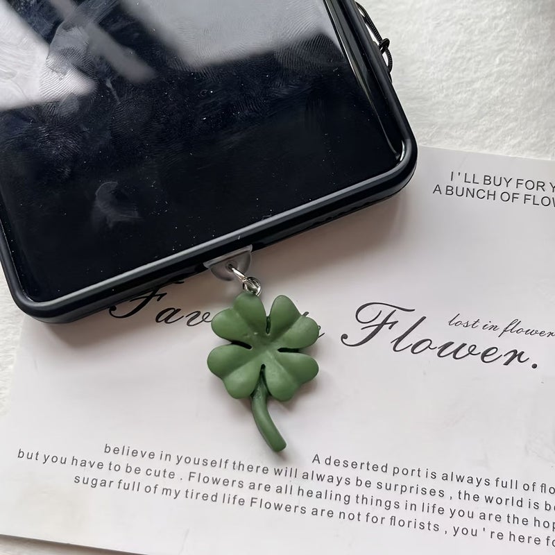 Light Green Four Leaf Clover Dust Plug For Iphone E Reader Type C Port - Image 3