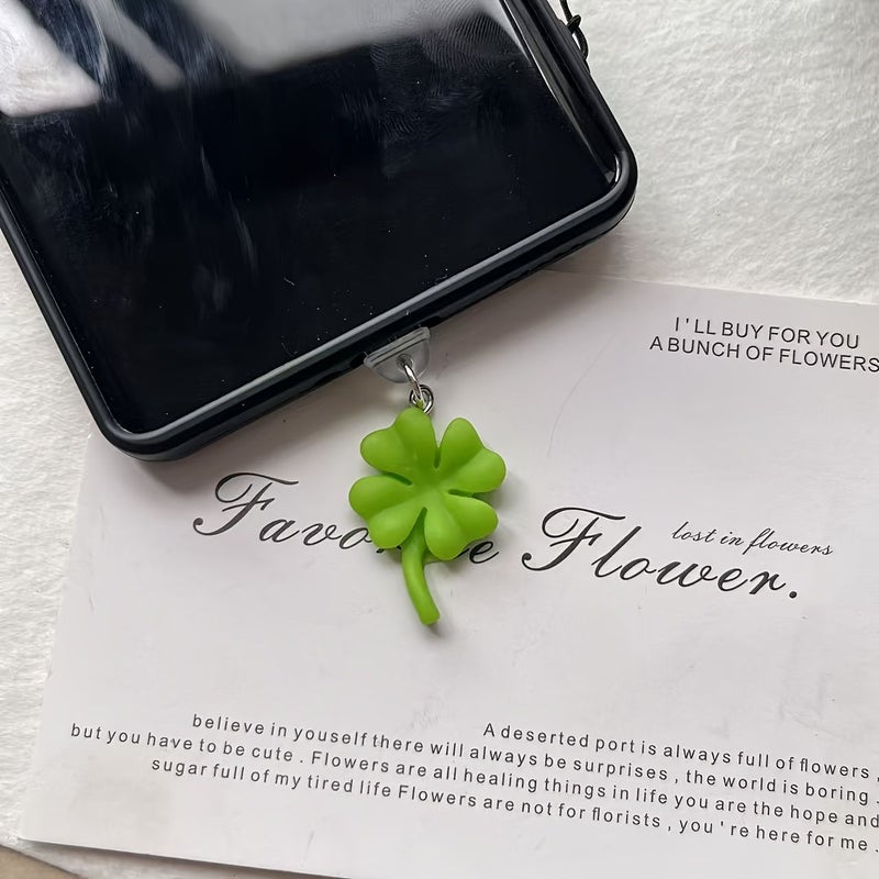 Light Green Four Leaf Clover Dust Plug For Iphone E Reader Type C Port - Image 2
