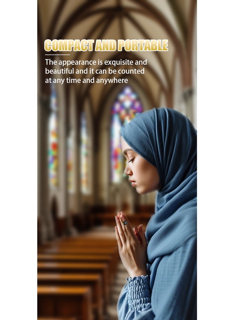 بستوش خاتم صلاة ذكي متعدد الوظائف مقاس 18 مم، خاتم محظوظ، عداد تسبيح، منبه أذان، دليل اتجاه الصلاة، خاتم ساعة رقمية، خاتم خرز تسبيح، مسبحة إلكترونية، خاتم استغفار - Image 5