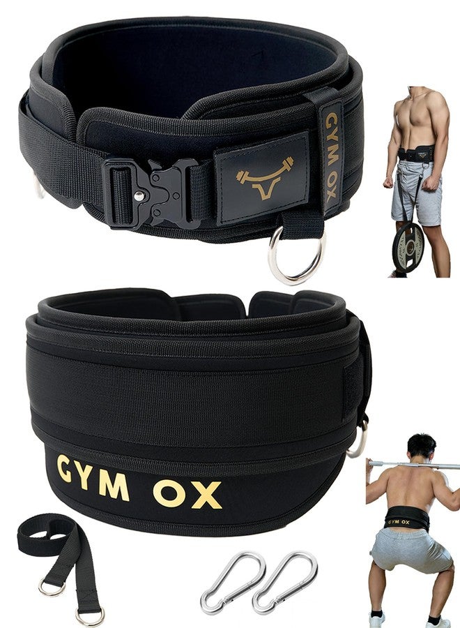 GYM OX حزام رفع أثقال 2 في 1 للرجال وحزام تمارين الغطس، حزام رفع الأثقال، حزام صالة الألعاب الرياضية للرجال، حزام أثقال، حزام سحب أثقال (أسود، متوسط) - Image 1