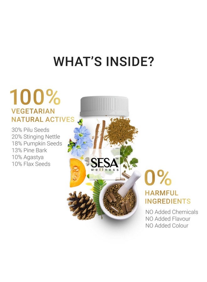 Sesa SESA Ayurvedic Hair Vitamins Biotin Tablets DHT Blocker 60 Capsules - Plant based Gluten free Nutrients With Omega-3 & Flaxseeds | Controls Hair Fall & Stimulates Follicles | 100% Veg - Image 4