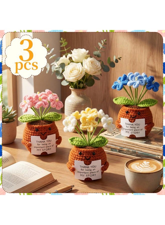 Wavwavw 3 Pcs Valentine's Day Teacher Appreciation Gifts Positive Handmade Crochet Doll Thank You for Helping Me Grow Gifts for Women Men Teacher End of Year(Puzzle Forget Me Not) - Image 3