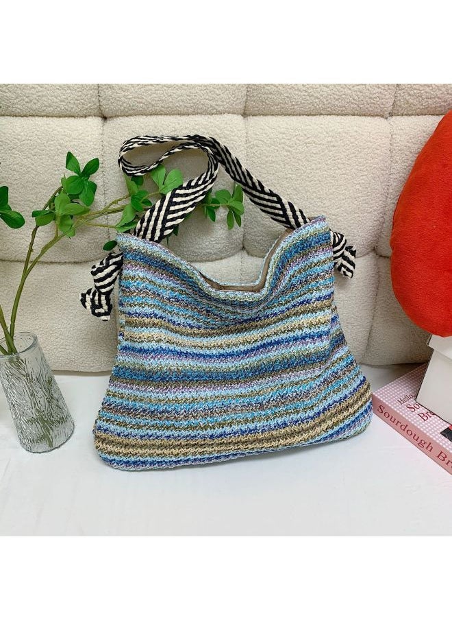 Loquat Summer Women's Beach Vacation Casual Commute Retro Single Shoulder Basket Weaving Bag City Simple Style Medium Size Daily Match-Color:Color  - Image 5