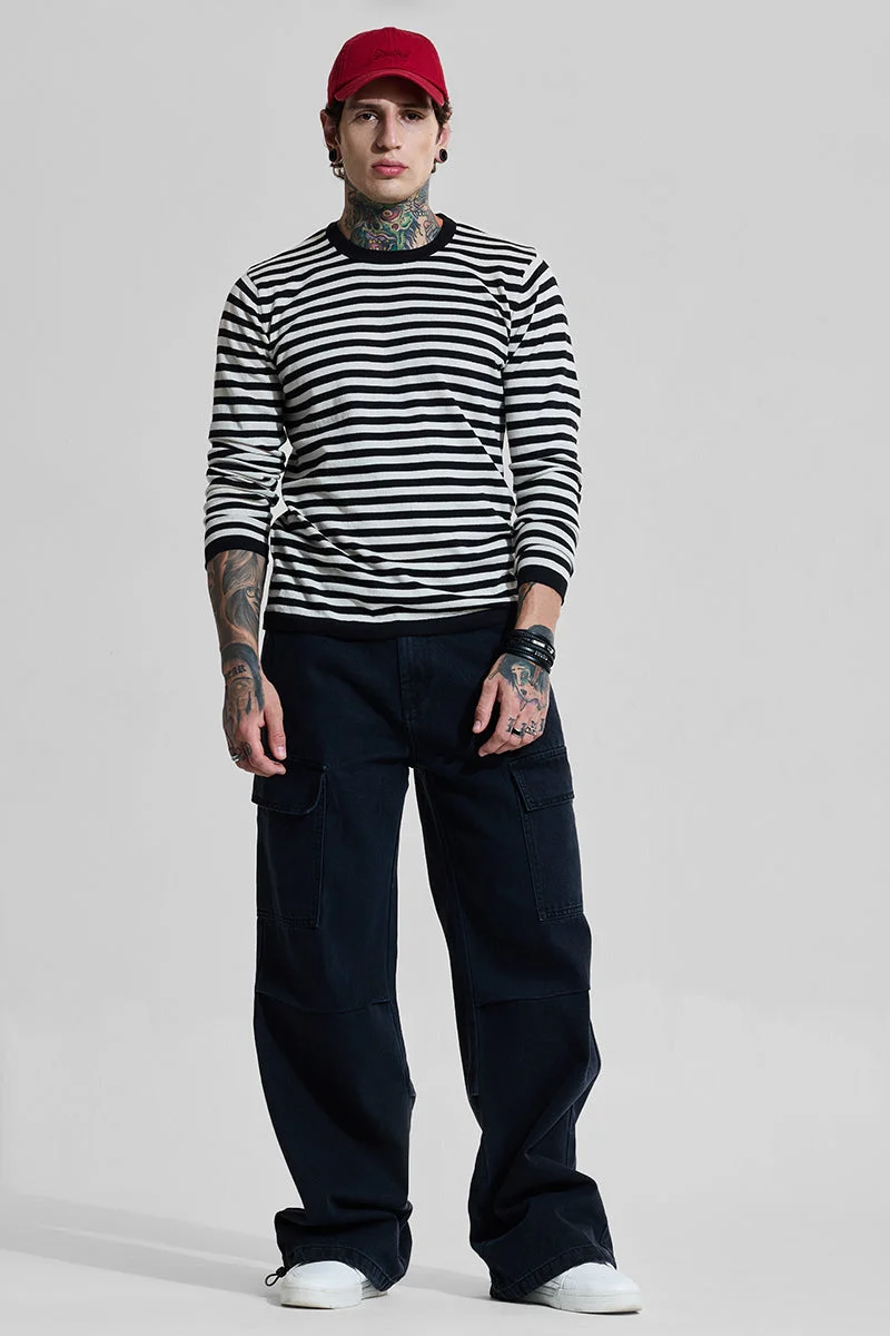 SNITCH جينز كارجو أسود بخصر متوسط وقصة واسعة