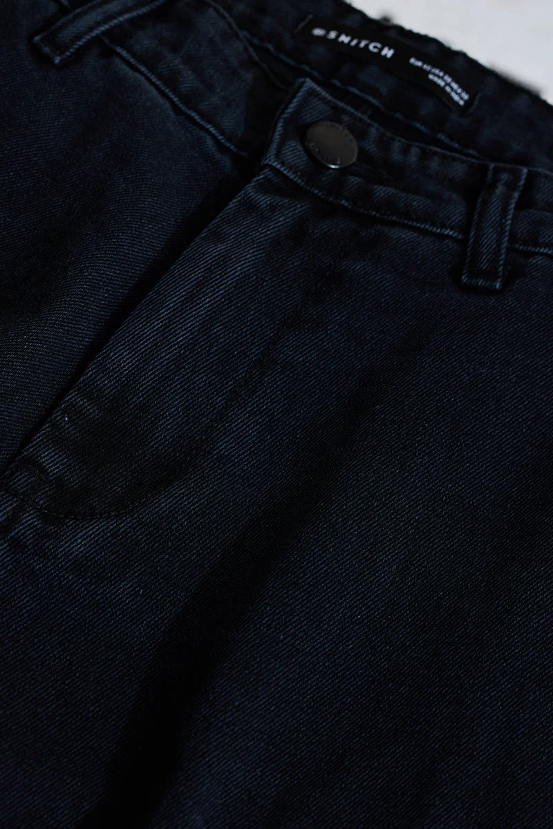 SNITCH جينز كارجو أسود بخصر متوسط وقصة واسعة