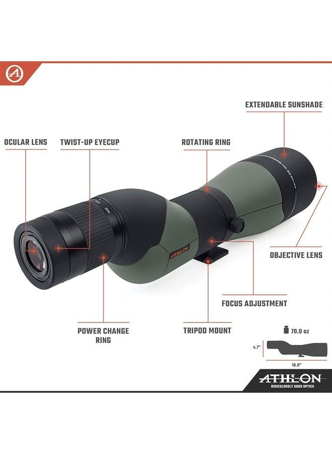 Athlon Optics Argos HD 20-60x85 Spotting Scope - 45 Degree, Green/Black 